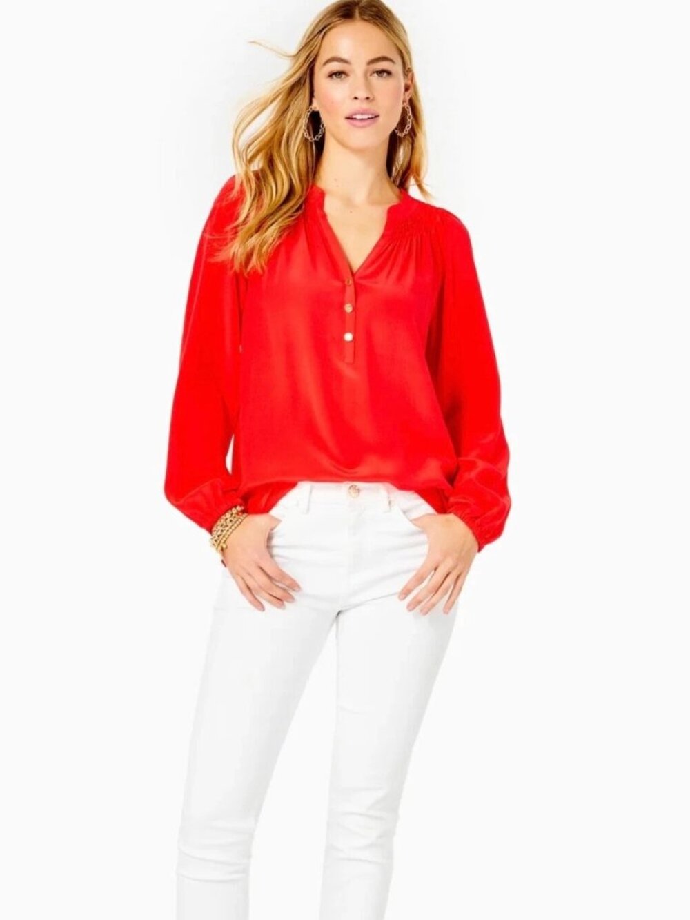 Lilly Pulitzer Elsa Silk Blouse Ruby Red Size XL